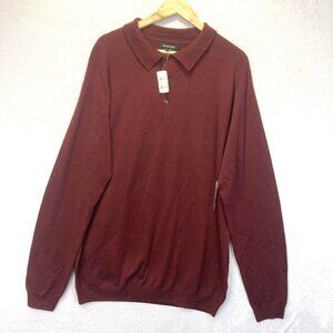 NWT Castagne 100% Merino Wool Polo Sweater Mens Large Tall LT Bordeaux Red Knit